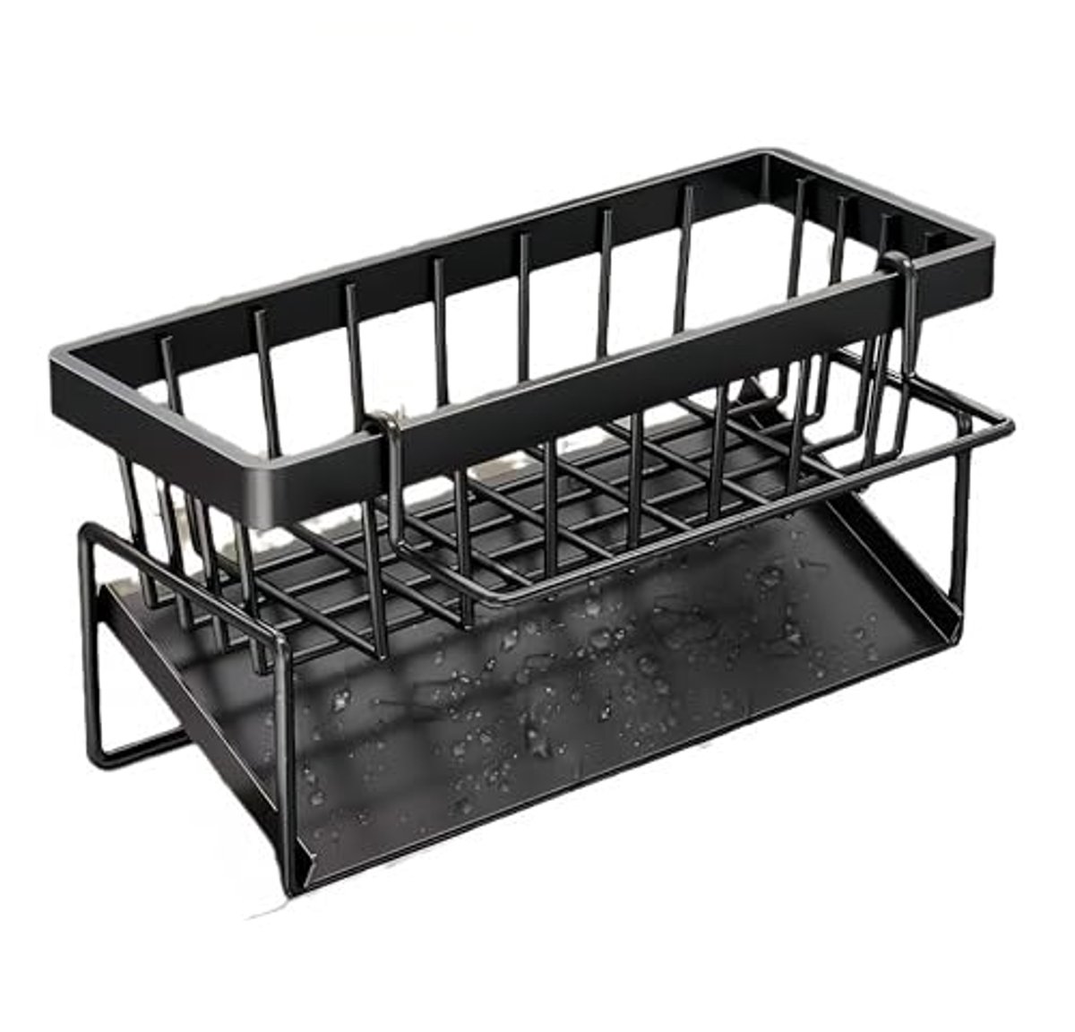Carbon Stalen Keuken Sink Caddy - Spons Houder met Zelflozend Zeepbakje en Afneembaar Vaatdoek Rek