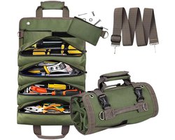 Gereedschapsrol - gereedschapstas oprolbaar - gereedschapsrol met 2 uitneembare zakken - multifunctionele roltas inclusief riem - duurzame gereedschapstas - ideaal voor elektriciens en installateurs