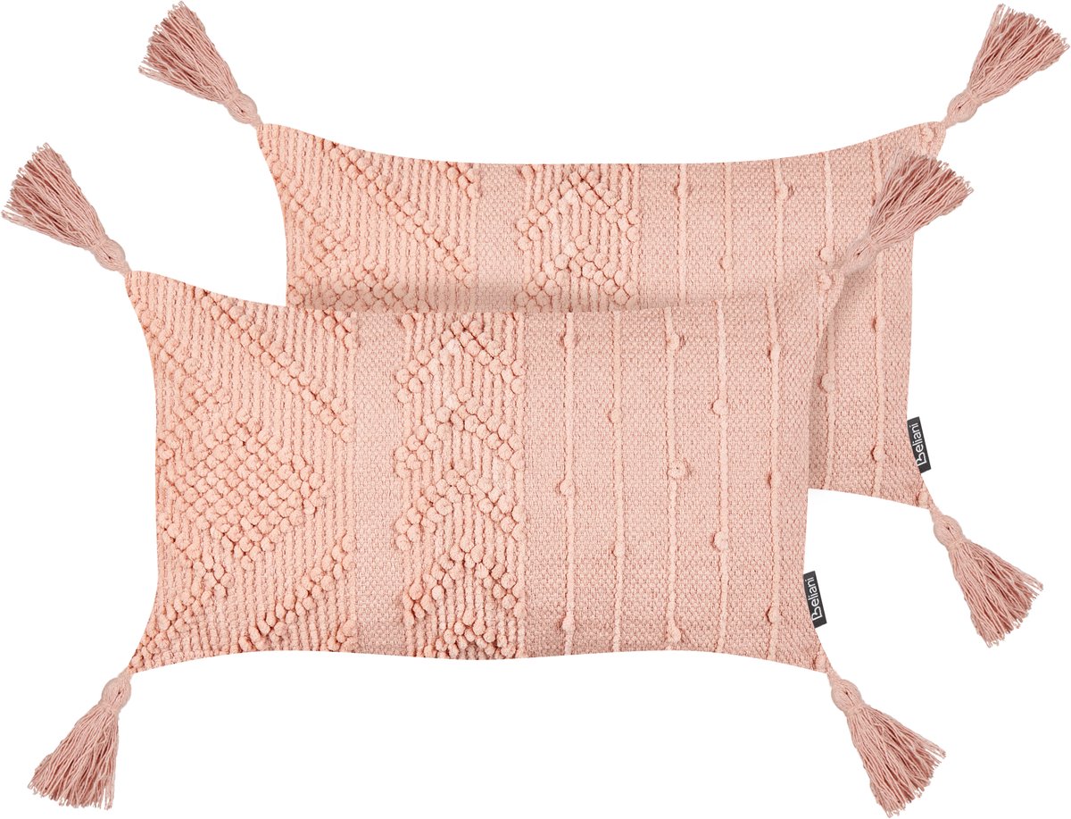 Beliani VALVARIA - Sierkussen set van 2 - Perzik - 30 x 50 cm - Katoen Roze