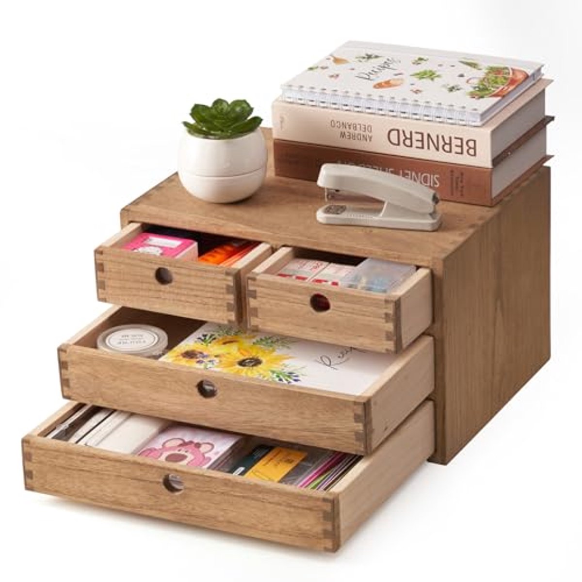 Houten bureau-organizer met 4 laden voor kantoor en thuiswerkplek