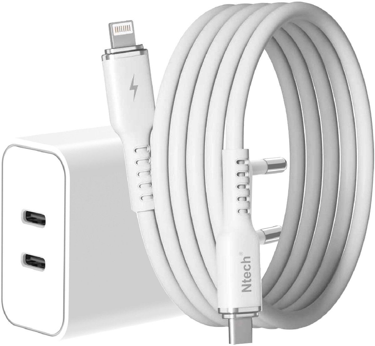 USB C Adapter / Oplader - Lader 2 poorten 35W Met 1M lightning naar usb C kabel - Snellader