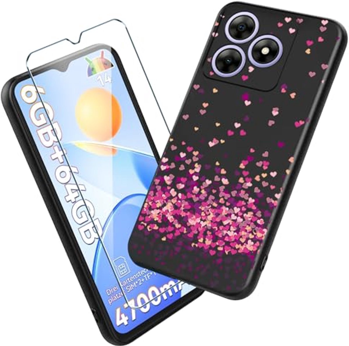 Protective Case and Screen Protector for 6.57" Smartphones - Slim Fit Soft TPU Shockproof