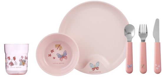 Mepal Mio kinderservies set Little Dutch - 6-delig - Kraamcadeau - Kinderservies - Flowers & Butterflies