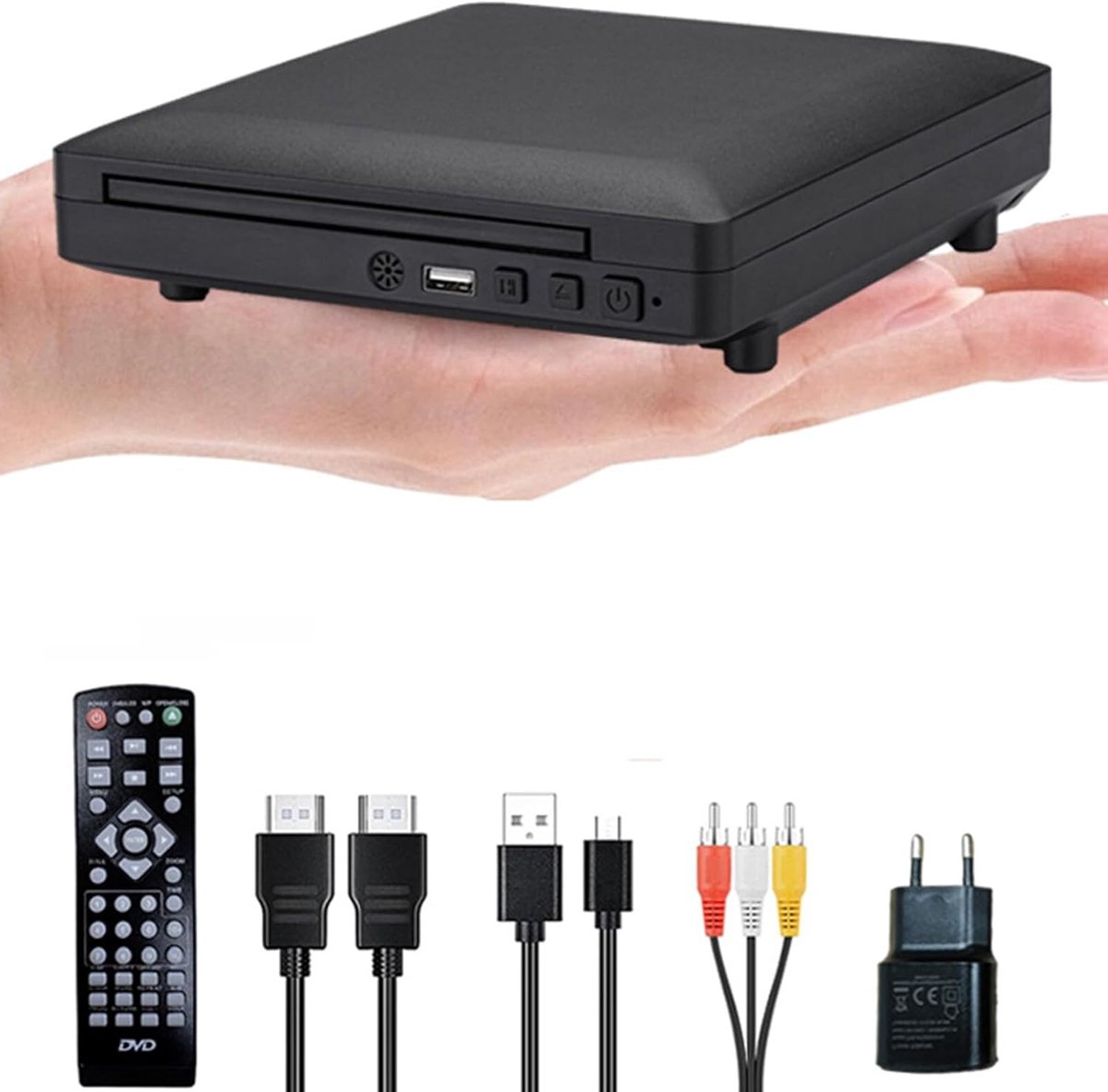 DVD Speler met Hdmi - Mini-DVD-Speler Voor TV - 1080P Compacte Speler - Ondersteunt Alle Regiovrije DVD-CD-Spelers - Inclusief Hdmi- en Rca-Kabels voor Thuis