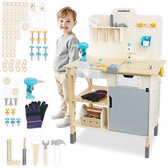 Mamabrum, Grote houtwerkplaats met gereedschap XXL – bouwset, 74 elementen, werktafel, boormachine