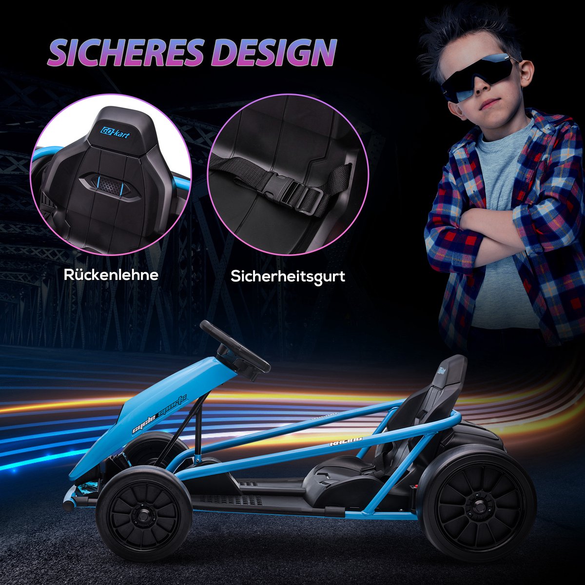 HOMCOM Elektrische Kart voor Kinderen Kunststof, Metaal 115L x 77B x 54H cm Blauw — afbeelding 5