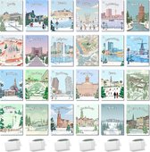 Inspra Studio – Luxe Kerstkaarten met Enveloppen – 24 Stuks – Nederlandse Steden Wenskaarten Set #4 – Artistieke Illustraties van Nederlandse Steden