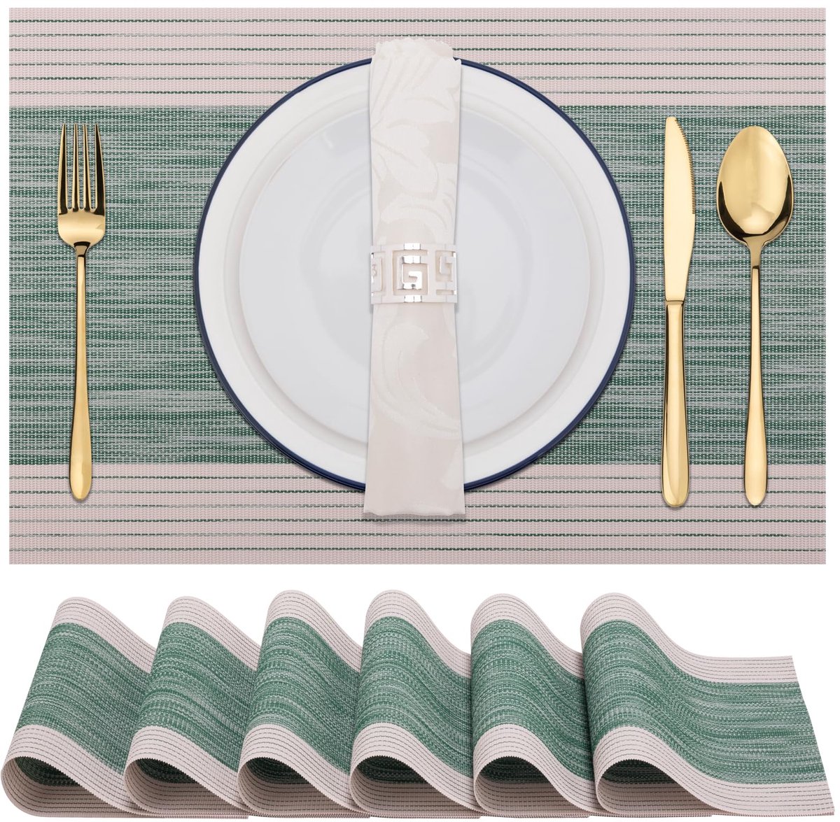 Ibenzoa® Set van 6 stijlvolle en afwasbare placemats voor binnen en buiten gebruik