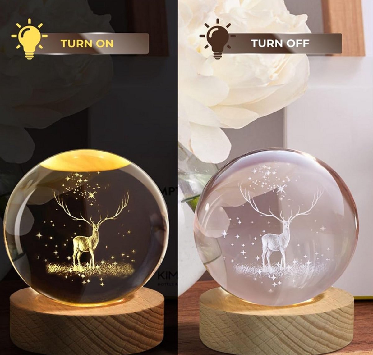 Nachtlampje 3D Kwallen Kristallen Bal Nachtlamp Glazen Bal 8 CM, Kleurrijk Nachtlampje, Lichtgevende Kristallen Bal Lamp, Met Hars Basis, Romantisch Sfeerlicht, Cadeau