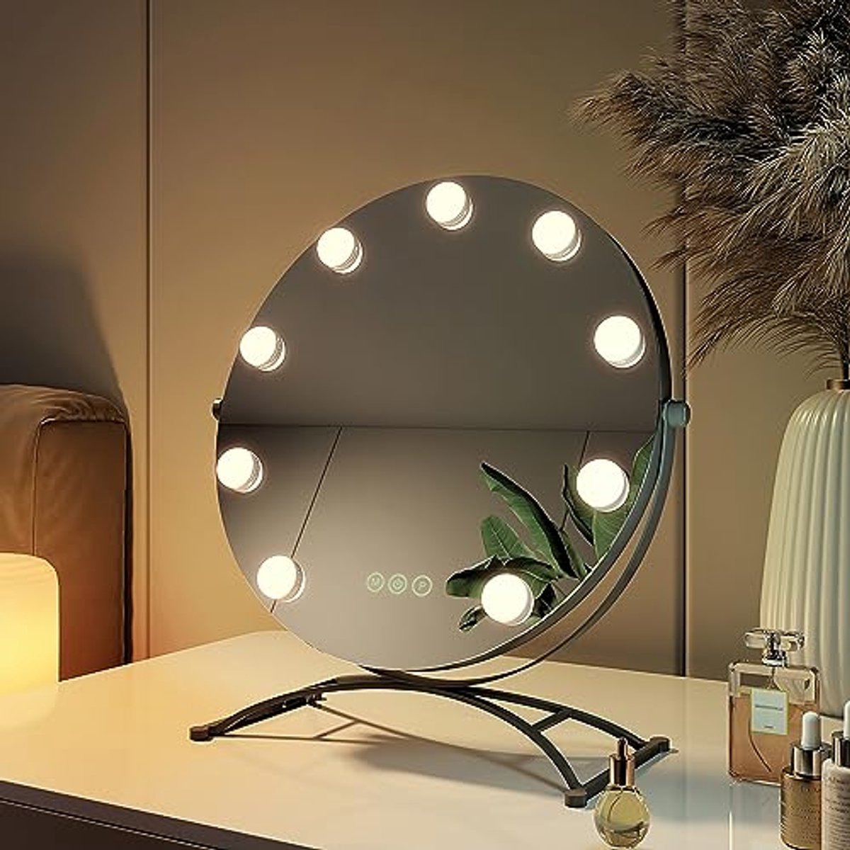 Ronde make-upspiegel met 3 dimbare lichtkleuren en 360 graden rotatie, 40 cm diameter