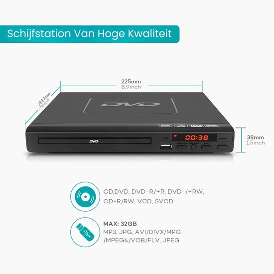 SNJY® DVD Speler met HDMI - DVD Speler Laptop - Externe DVD Speler - 1080P - Zwart — afbeelding 5
