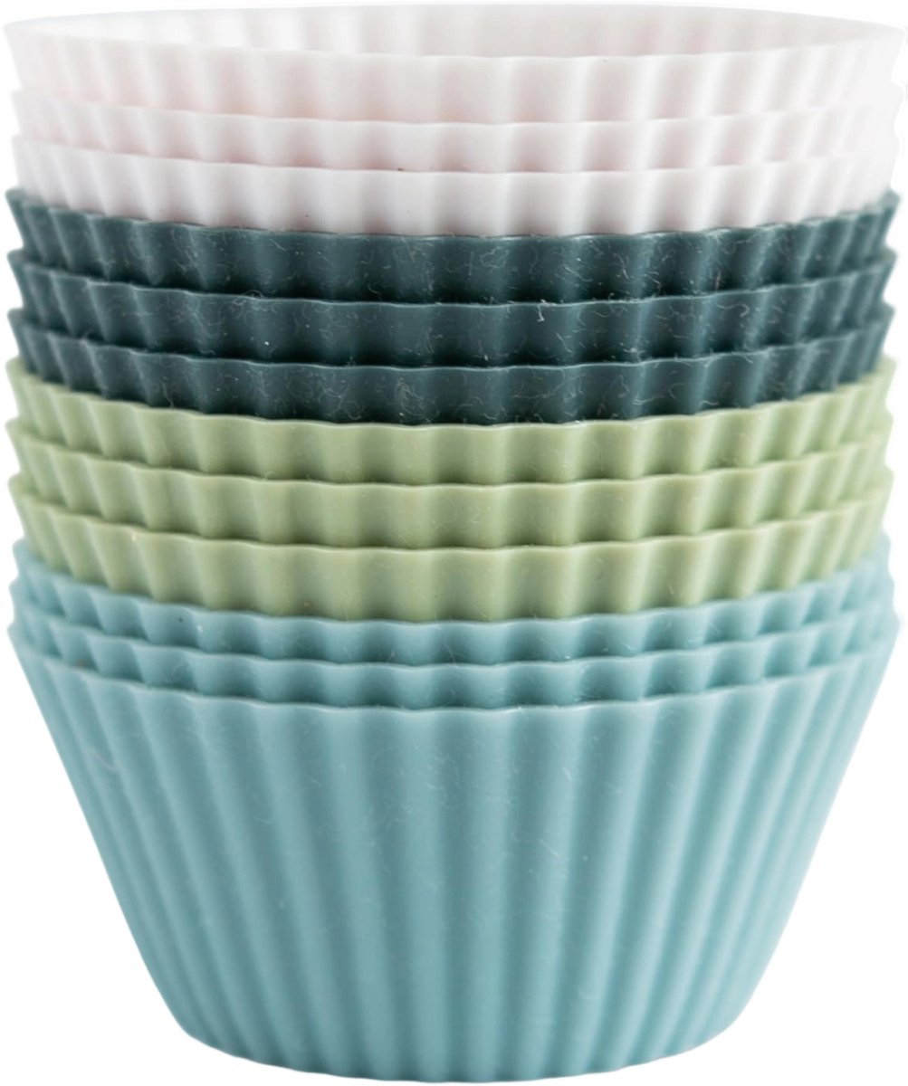 QTTVBTNA - 12 delige Siliconen Muffinvorm Set - Cupcakevormen Bakvorm met Anti-Aanbak Laag voor Muffins - Cupcakes - Cakejes - Oven & Magnetron Bestendig - Keukenaccessoires & Bakgerei
