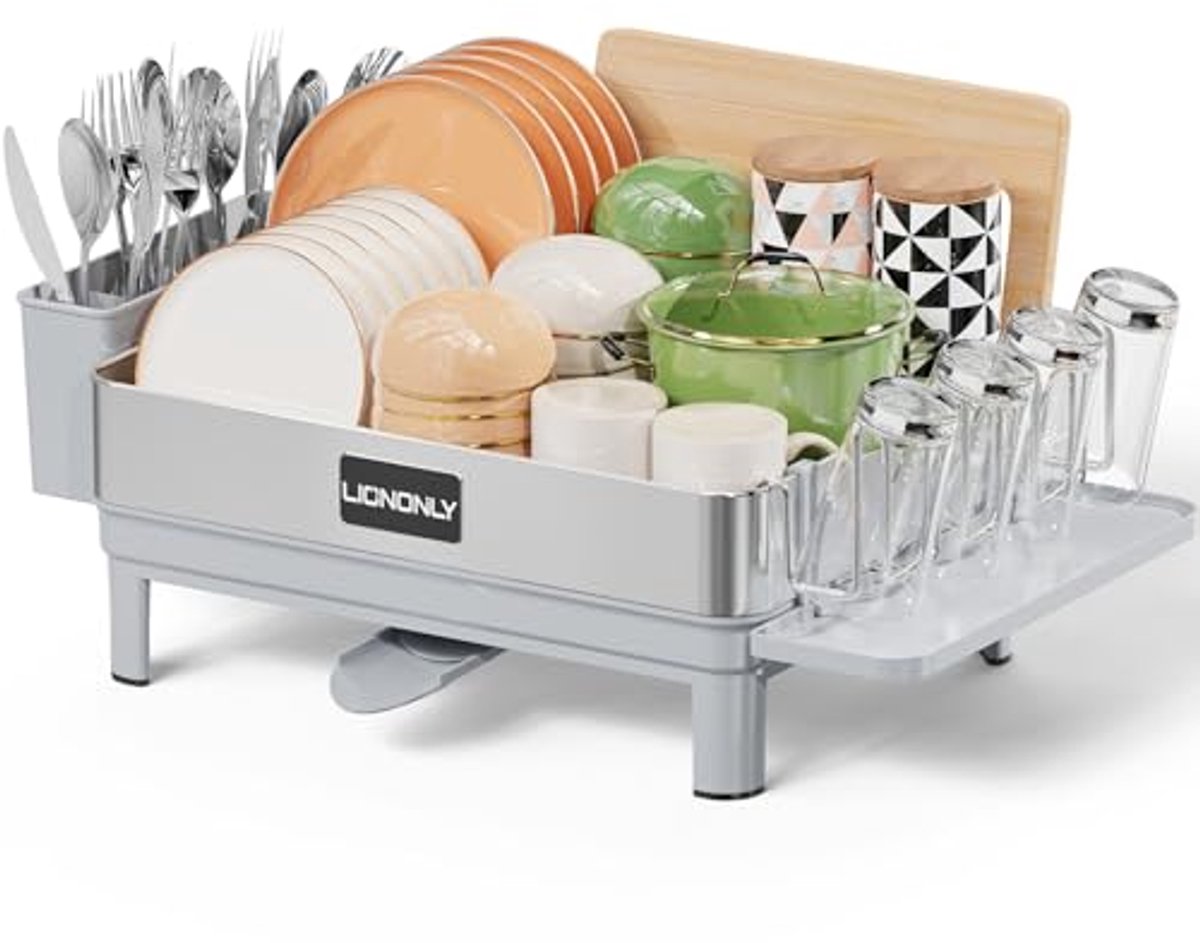 Roestvrijstalen Afwasrek met 360° Draaispout en Opslagruimtes voor Keuken