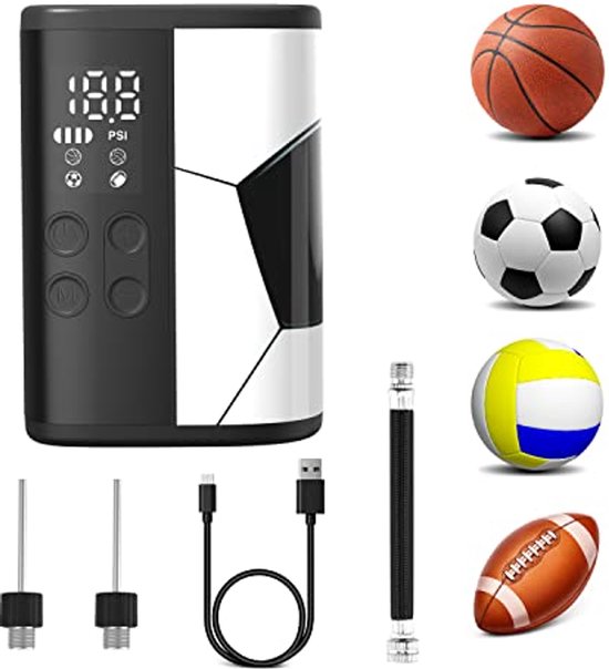 Elektrische Ballenpomp met 12 PSI, 4000 mAh Powerbank en LED Licht - Compact en Handig voor Voetbal, Basketbal en Volleybal
