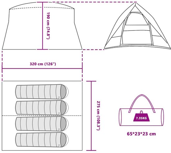 vidaXL - Tent - Groen - 320 - x - 275 - x - 190 - cm van Vidaxl — afbeelding 5