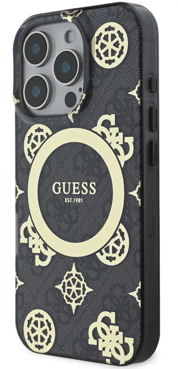 GUESS, Backcover Geschikt voor Apple iPhone 16 Pro met pioenroosmotief 4G MagSafe, Wit