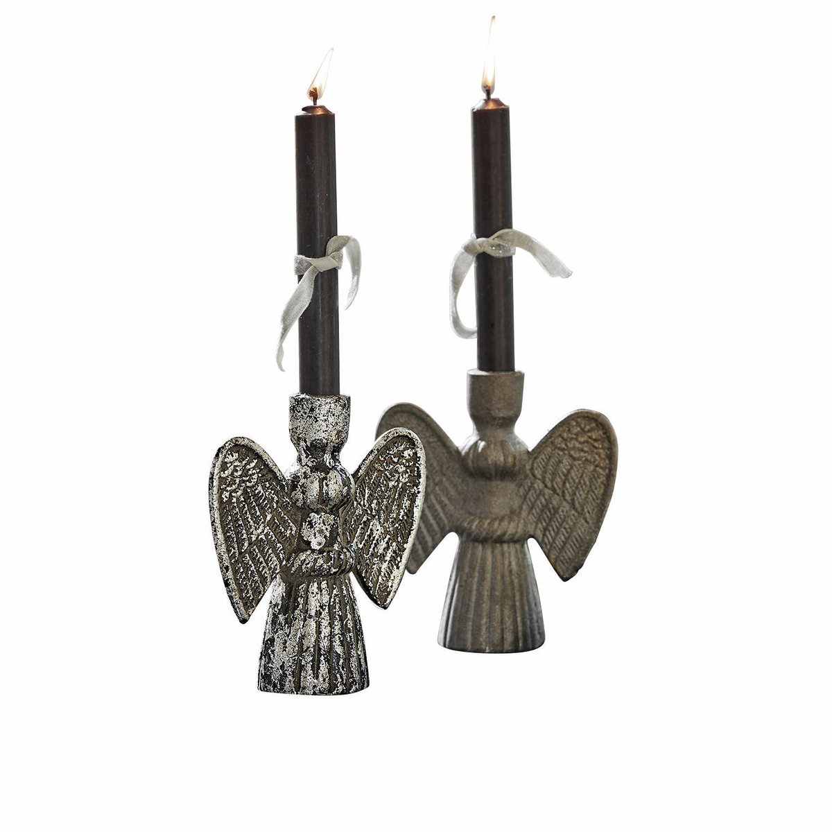 Loberon Kaarsenhouder set van 2 Auvine grijs/antiek zwart