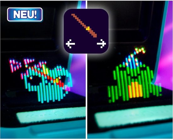 Twee Bitzee karakters, één met groene en blauwe kleuren, de ander met roze en paarse kleuren.