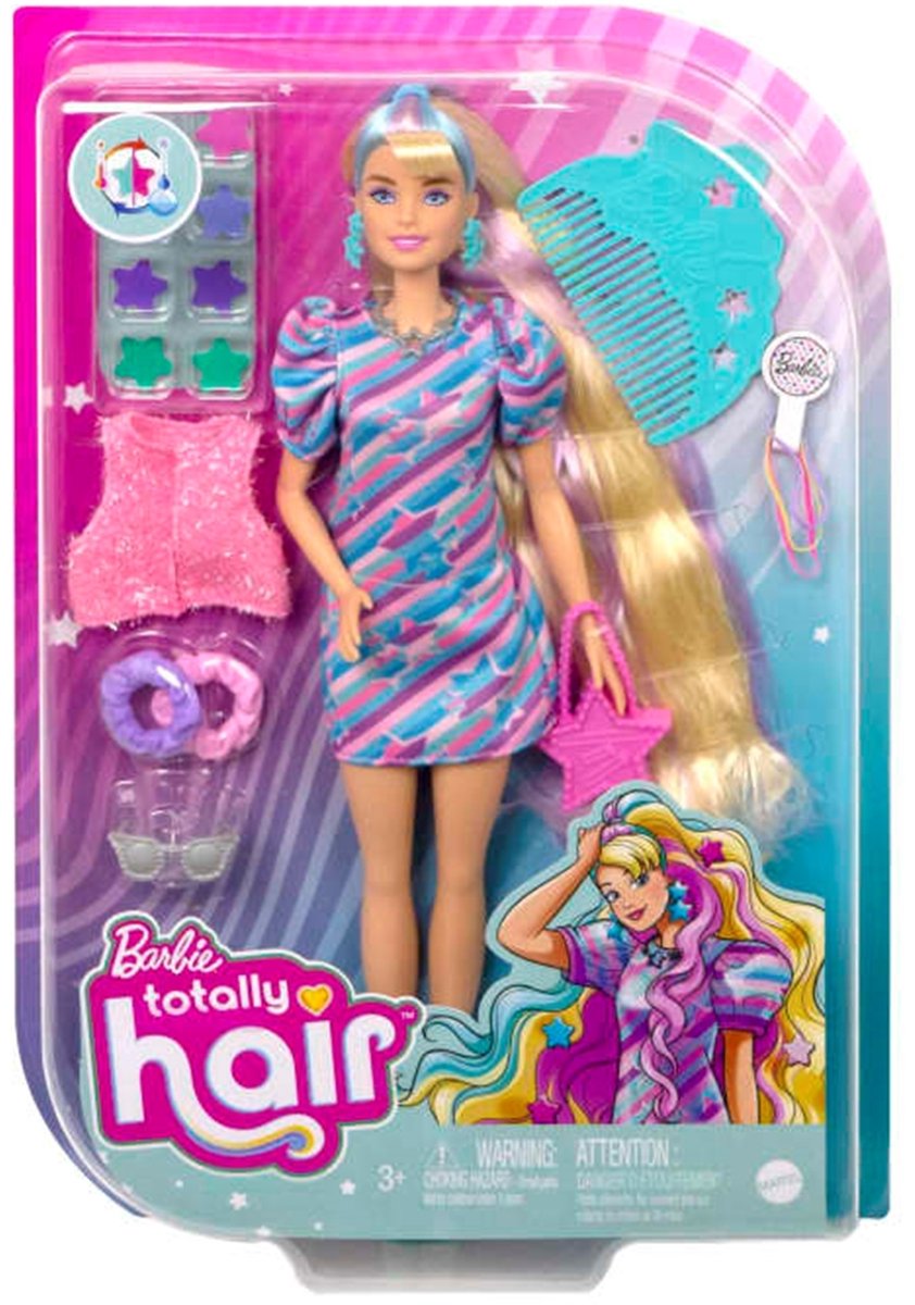 Barbie Totally Hair Doll - Blond, blauw, paars - Pop