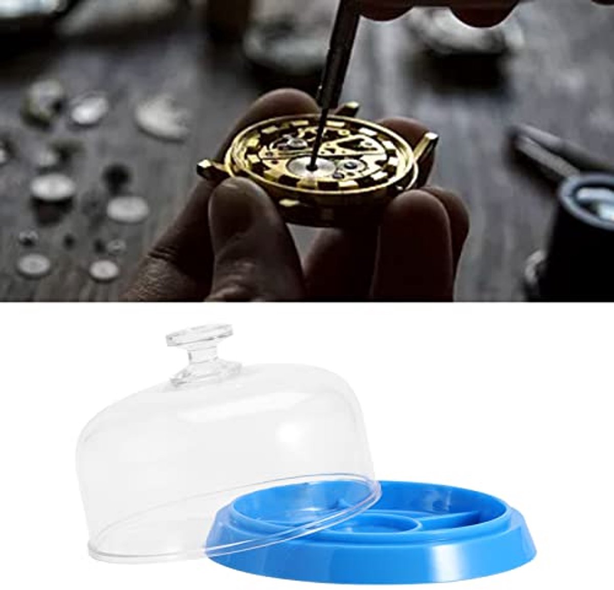 Watch Movement Dust Cover, 6 Slots Watch Dust Cover Watch Parts Storage Box Watch Repair Tool, 10.5x10.5x7cm