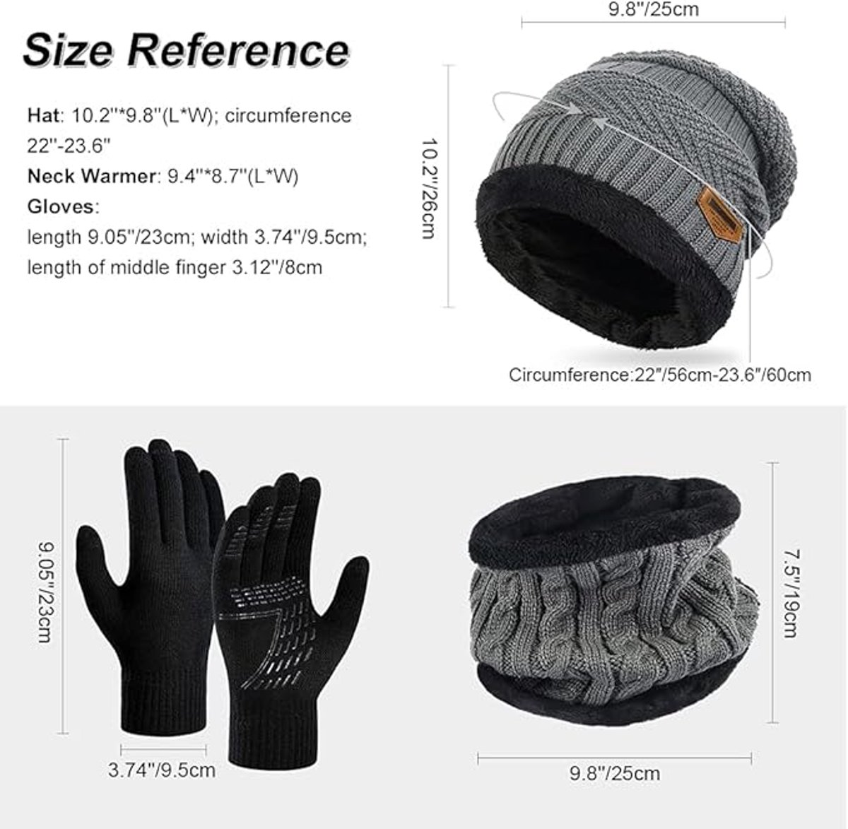 Wintermuts Sjaal Handschoenen Set - Thermisch Warm Gebreide Beanie Cap Cirkel Neck Warmer Touchscreen Handschoen Buitensporten Super Zachte Fleece Binnenvoering Rekbaar Elastisch Cadeau voor