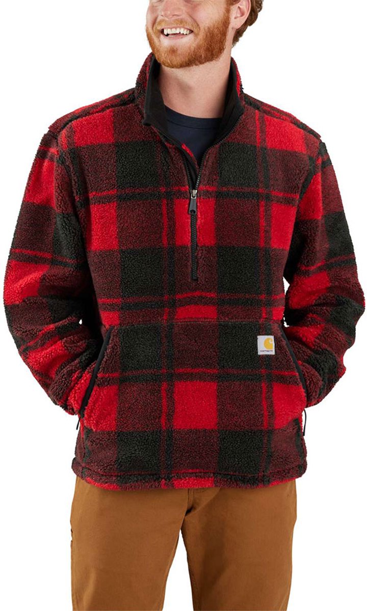 Carhartt Loose Fit Fleece Pullover 106443 Crabapple/ Plaid-M Zwart
