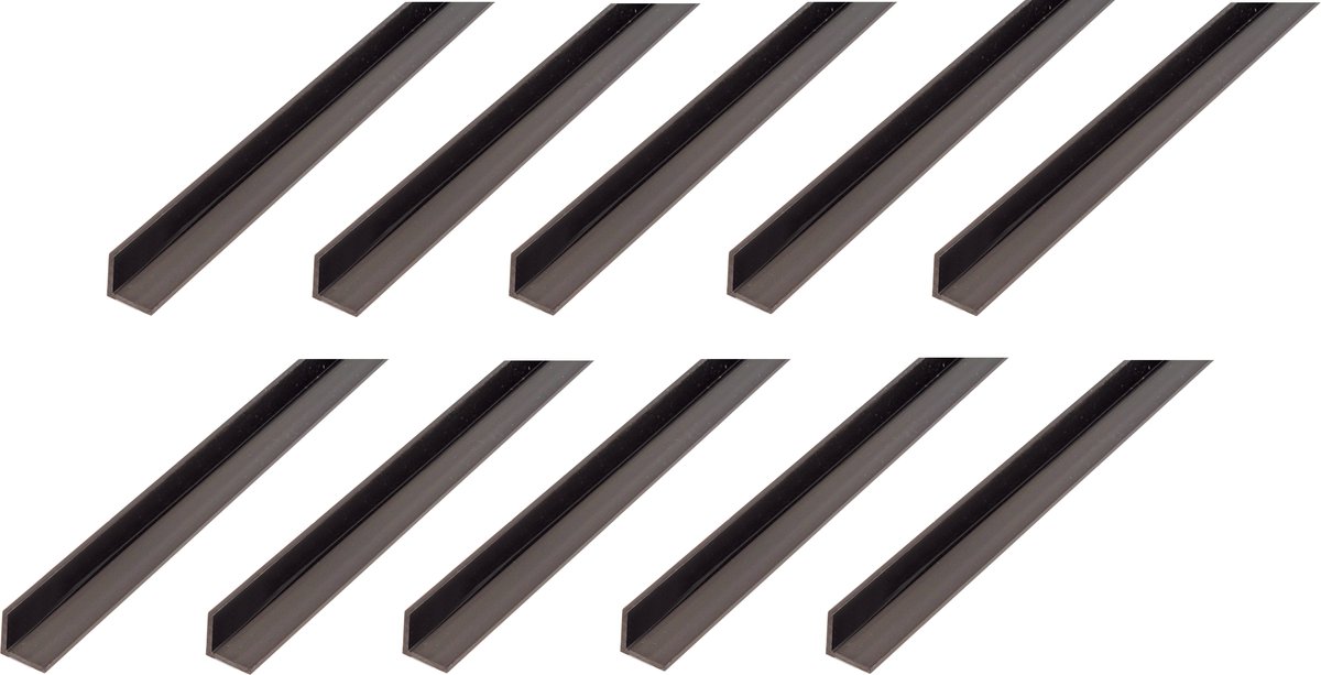 Alberts 10 x hoekprofiel, PVC, zwart, 15 x 15 x 1 mm, lengte 1 m