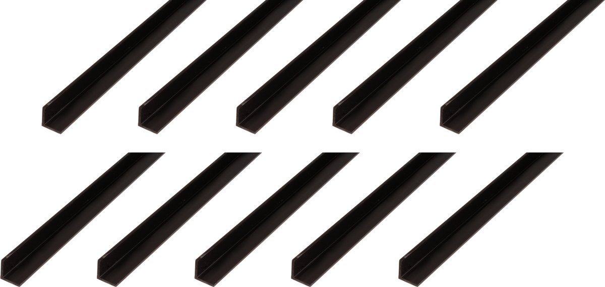 Alberts 10 x hoekprofiel, PVC, zwart, 20 x 20 x 1,5 mm, lengte 1 m