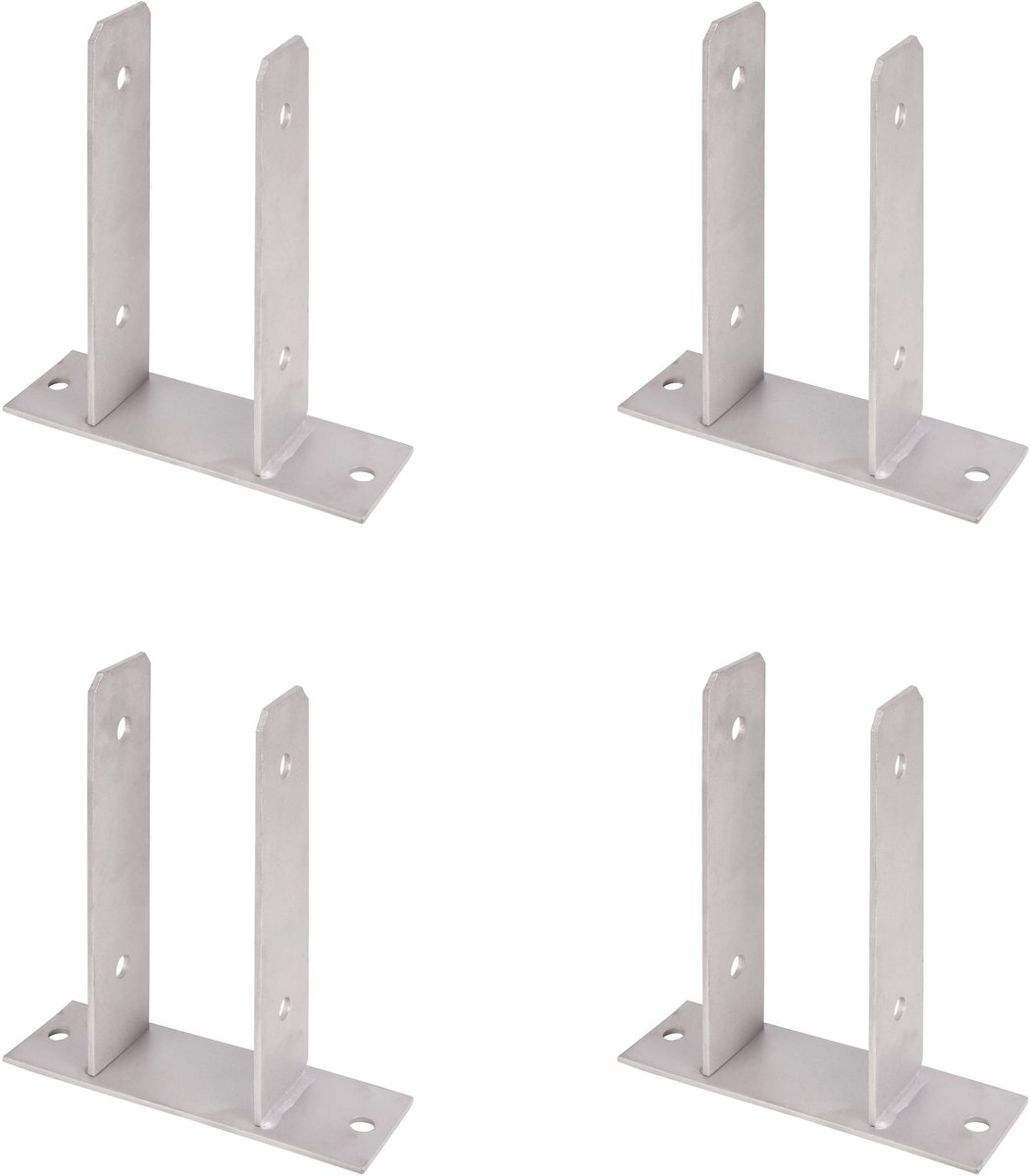 Alberts 4 x U-paaldrager, voor opschroeven, roestvrij staal, voor houten palen 71 mm, hoogte 200 mm