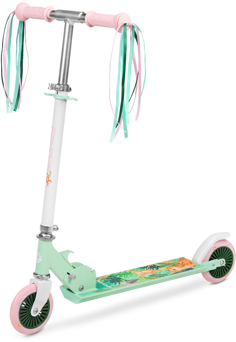 Spokey DUKE Kinderstep - Wit / Roze / Groen - 125mm wielen - ABEC5 lagers - Antislip deck - Voetrem - Opvouwbaar - Verstelbare stuurhoogte - Maximaal gebruikersgewicht 50 kg