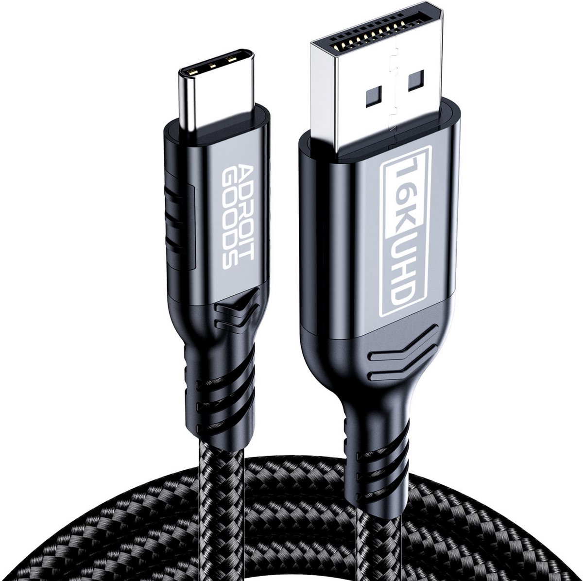AdroitGoods USB-C naar DisplayPort Kabel 16K@60Hz - 80Gbps - Zwart - 1,8m