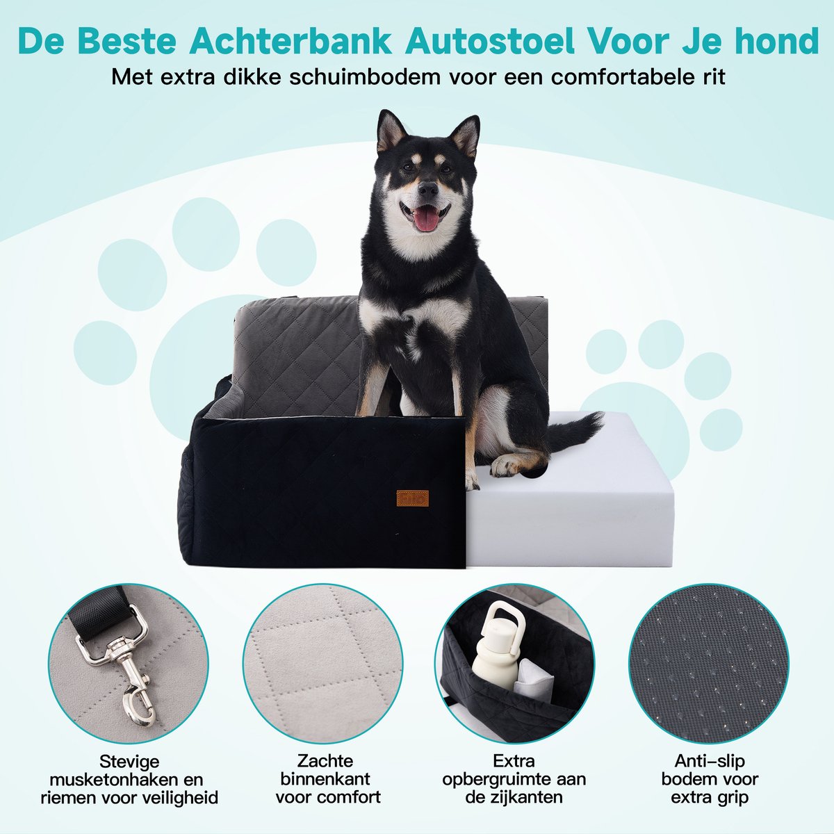 Filo wasbare autostoel hond groot met gordel, 73x52 cm thumbnail 2