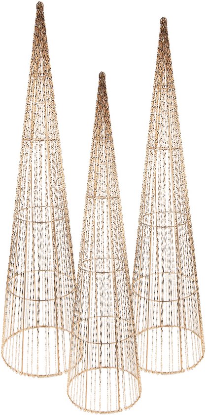 Décoration de Noël Clayre & Eef avec éclairage LED Sapin de Noël Ø 20x80/16x60/11x40 cm Métal doré