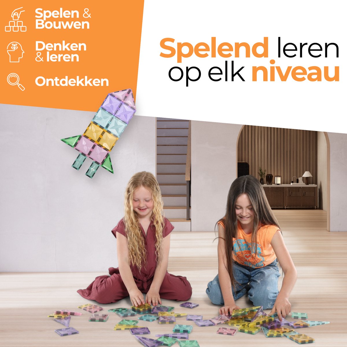 Magna Minds - Star Pastel - Magnetic Tiles- Magnetisch Speelgoed – 41 stuks - Constructie speelgoed - Magnetische tegels - Montessori speelgoed - Magnetic toys - Magnetische bouwstenen - Speelgoed Kinderen — afbeelding 4