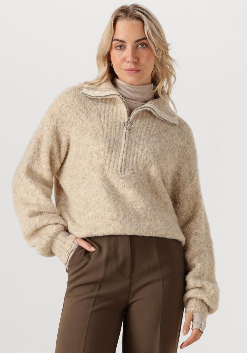 Simple Knit-boucle-25-3 Truien & vesten Dames - Sweater - Hoodie - Vest- Beige - Maat L