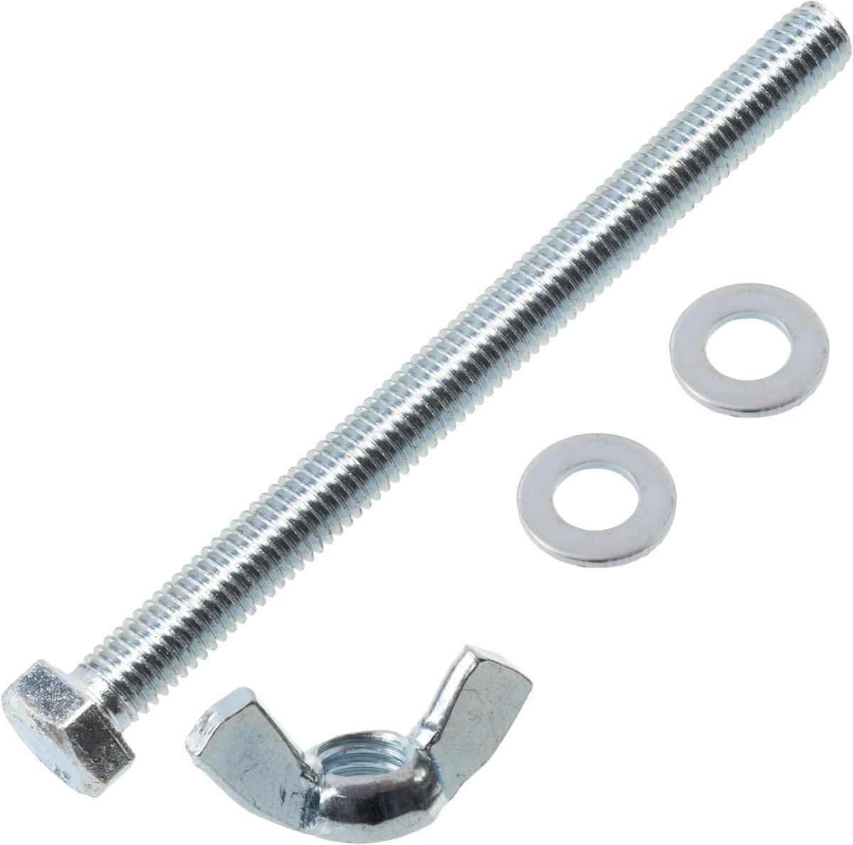 Set van 10 vleugelmoeren M8 - 20 vlakke ringen - 10 hex bouten M8x100 mm - van staal