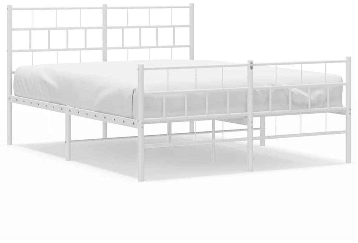 vidaXL - Bedframe - met - hoofd- - en - voeteneinde - metaal - wit - 150x200 - cm