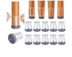 Peysaitr-Stoelpootdoppen 20 Stuks – Siliconen Stoelpoten Beschermers met Vilt, Transparant, Voor Ronde (16-22mm) & Vierkante (10-19mm) Stoelpoten – Krasbescherming & Geluidsloos Schuiven