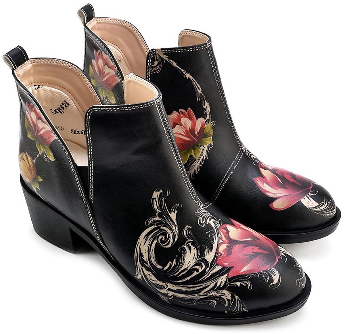 GOBY Flowers Enkellaarsjes Damesboots Laarzen Hoge kwaliteit Handmade