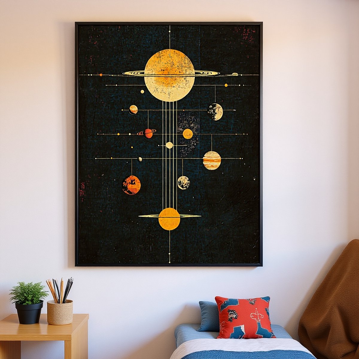 Vintage Space - Art paneel - Schilderij op canvas - Muurdecoratie modern - Schilderijen canvas met baklijst - Slaapkamer wanddecoratie canvas met baklijst 60x40 cm