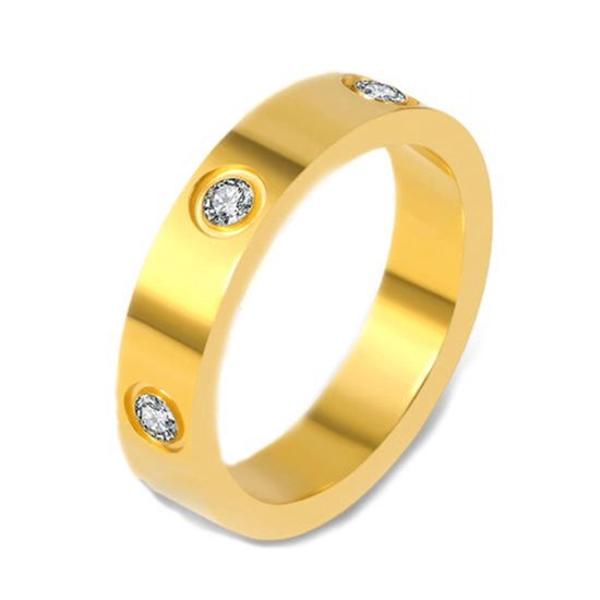 Ring pour femme VCKJ | Stud de Diamond | Or | Acier inoxydable avec zircone | Taille 59