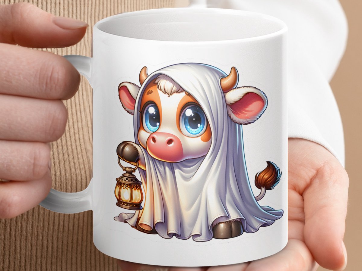Mok Halloween Koe Geest Mok, Cute Animal Koffie Mok, Grappige Koe Mok, Nieuwigheid Cadeau Idee, Keramische Mok, Halloween Decor, Koe