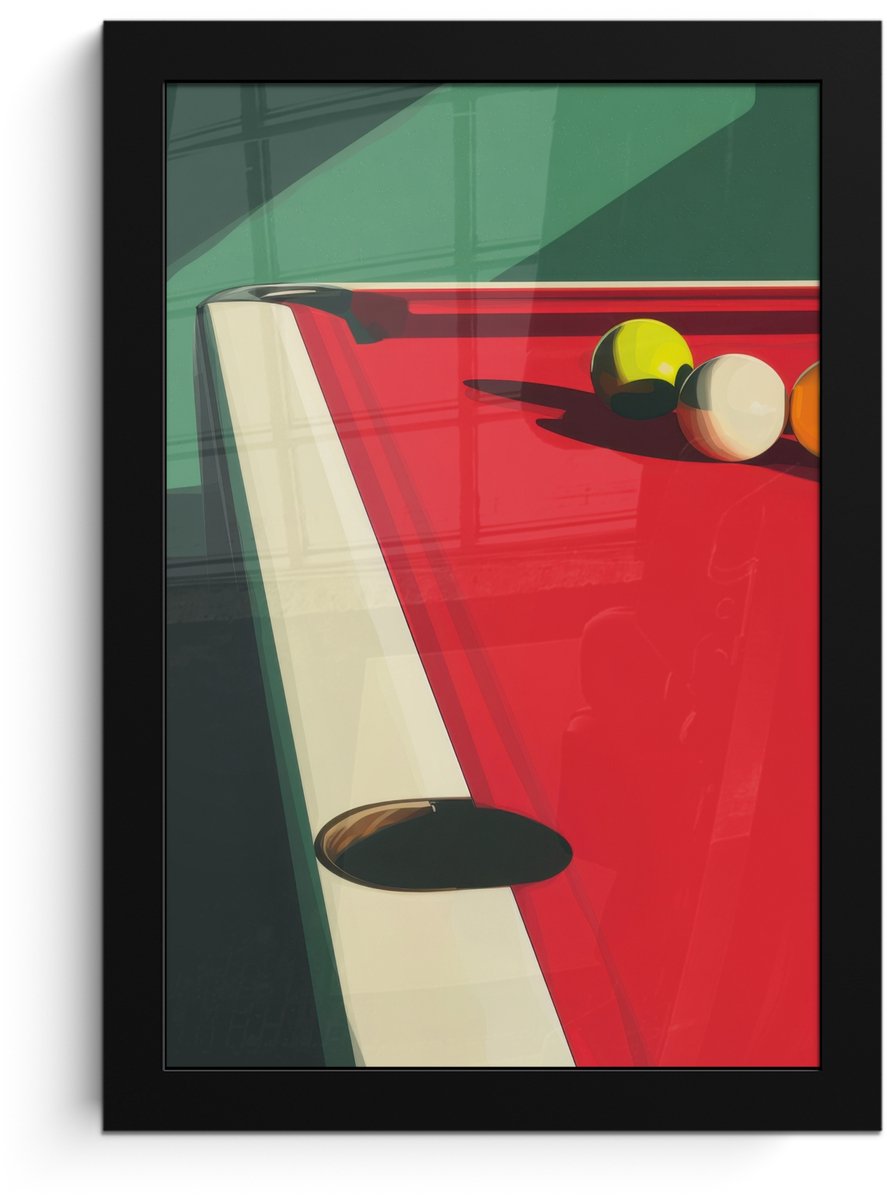 FrameYourWall Poster in lijst - Fotolijst 20x30 cm - Posters - Biljarttafel - Ballen - Rood - Schaduw - Posterlijst zwart - Decoratie - Wanddecoratie woonkamer - Muurdecoratie slaapkamer - Kerstversiering - Kerstdecoratie voor binnen - Kerstmis