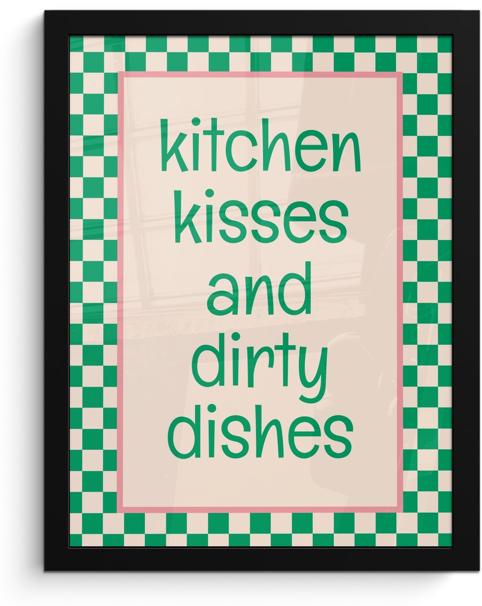 FrameYourWall Poster in lijst - Fotolijst 30x40 cm - Posters - Quote - Groen - Geblokt - Keuken - Posterlijst zwart - Decoratie - Wanddecoratie woonkamer - Muurdecoratie slaapkamer Geblokt - Quote