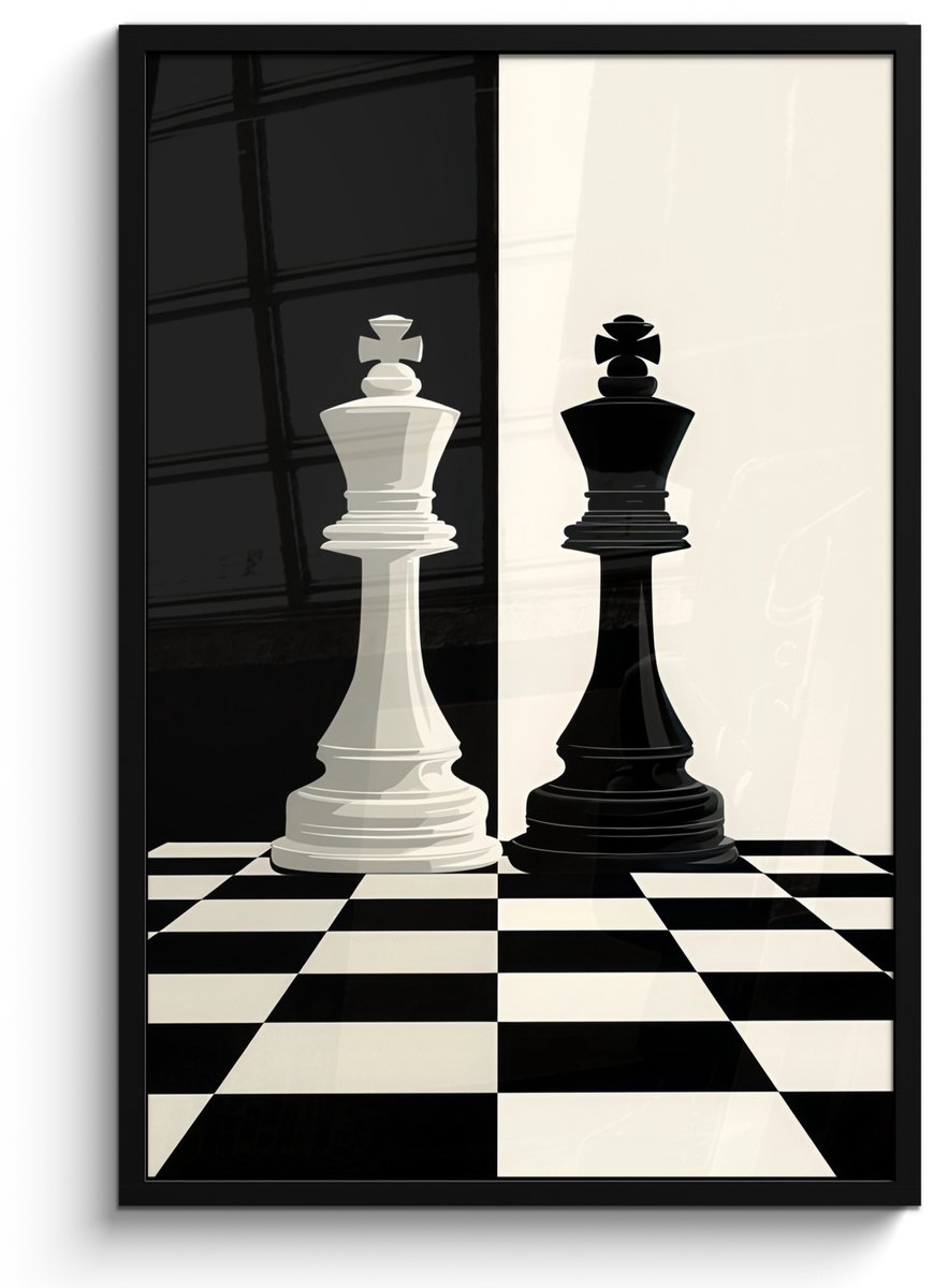 FrameYourWall Poster in lijst - Fotolijst 60x90 cm - Posters - Schaakstukken - Koning - Geblokt - Zwart - Posterlijst zwart - Decoratie - Wanddecoratie woonkamer - Muurdecoratie slaapkamer - Kerstversiering - Kerstdecoratie voor binnen - Kerstmis Schaakstukken - Geblokt