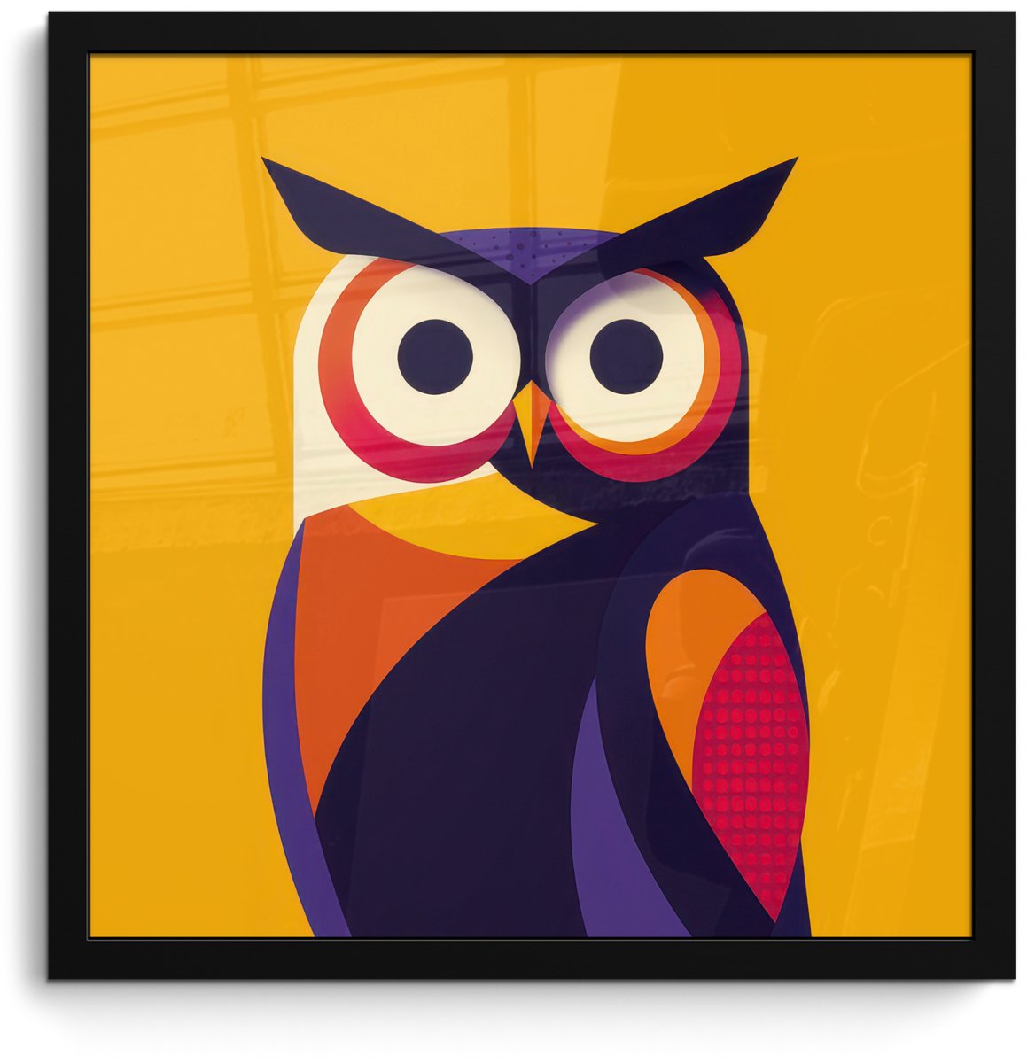 FrameYourWall Poster in lijst - Fotolijst 40x40 cm - Posters - Uil - Grafisch - Kleurrijk - Ogen - Posterlijst zwart - Decoratie - Wanddecoratie woonkamer - Muurdecoratie slaapkamer Uil - Ogen