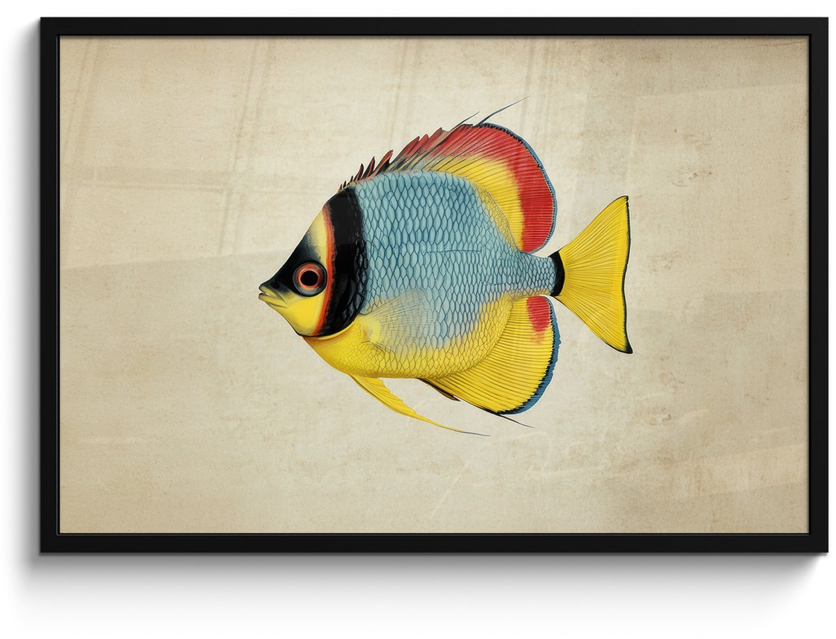 FrameYourWall Poster in lijst - Fotolijst 90x60 cm - Posters - Kleurrijk - Vis - Schubben - Illustratie - Posterlijst zwart - Decoratie - Wanddecoratie woonkamer - Muurdecoratie slaapkamer Vis - Kleurrijk