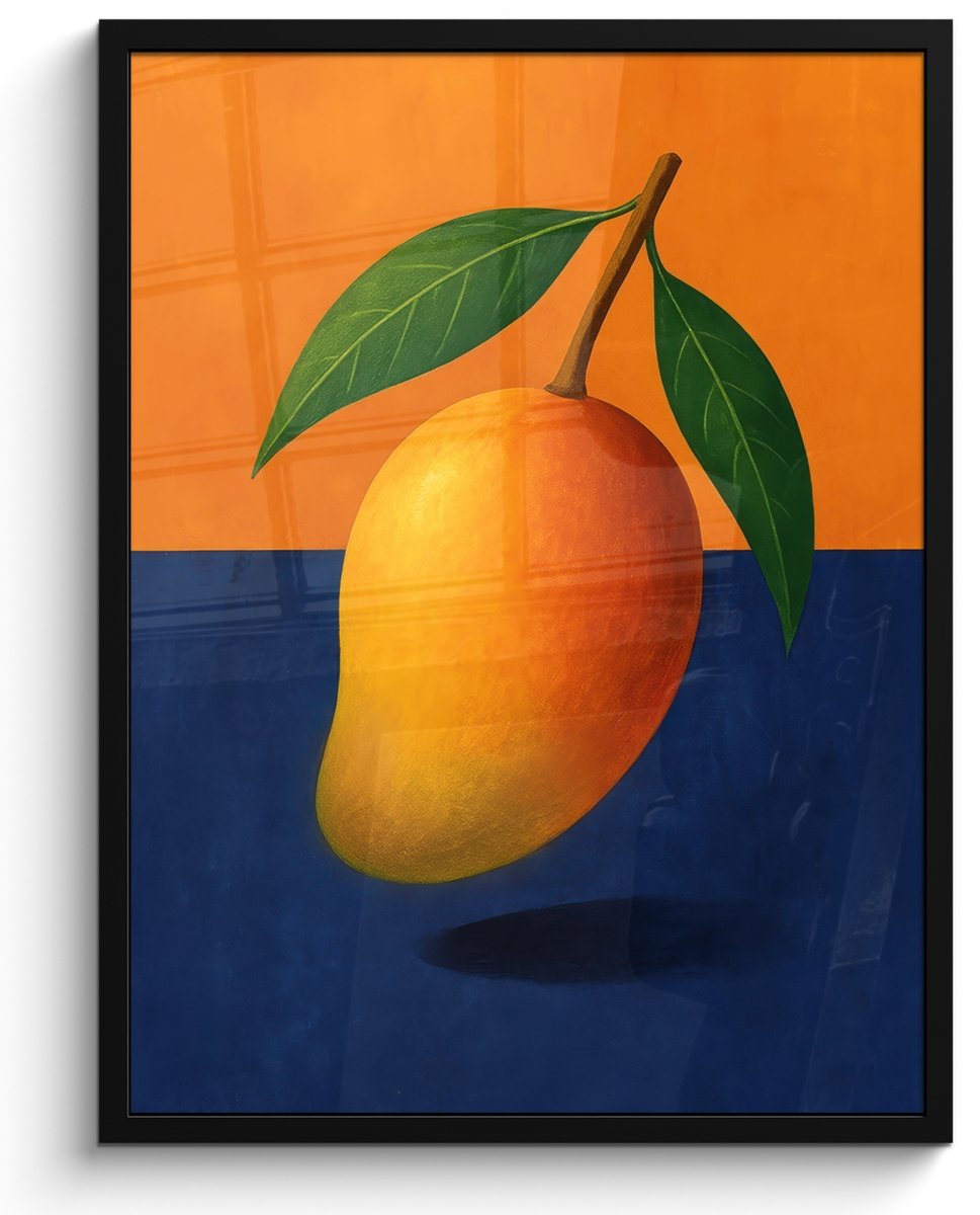 FrameYourWall Poster in lijst - Fotolijst 60x80 cm - Posters - Mango - Vlakken - Bladeren - Oranje - Posterlijst zwart - Decoratie - Wanddecoratie woonkamer - Muurdecoratie slaapkamer