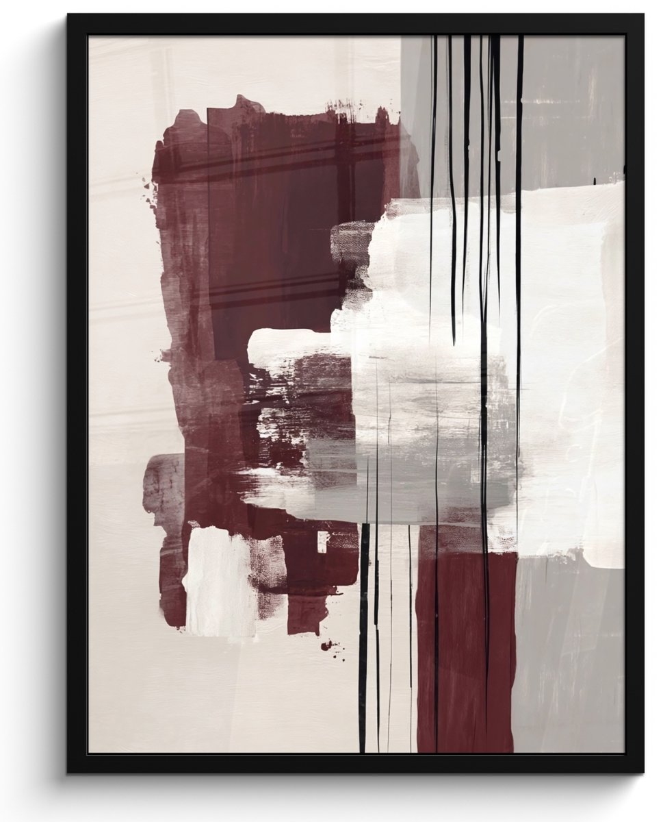 FrameYourWall Poster in lijst - Fotolijst 60x80 cm - Posters - Penseelstreken - Abstract - Lijnen - Rood - Posterlijst zwart - Decoratie - Wanddecoratie woonkamer - Muurdecoratie slaapkamer