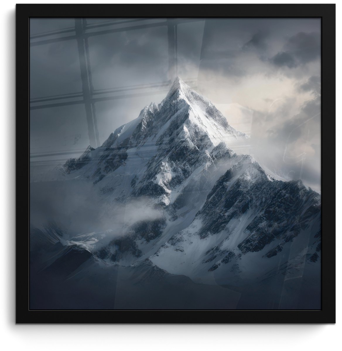 FrameYourWall Poster in lijst - Fotolijst 40x40 cm - Posters - Sneeuw - Berg - Wolken - Posterlijst zwart - Decoratie - Wanddecoratie woonkamer - Muurdecoratie slaapkamer